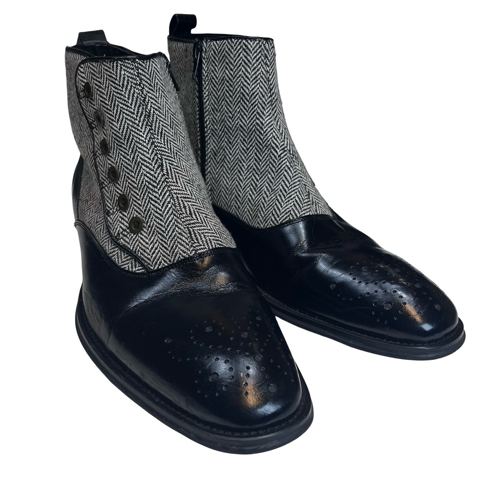 Giovanni Mens Ankle Boots Black Grey Herringbone Brogue Victorian Steampunk 9